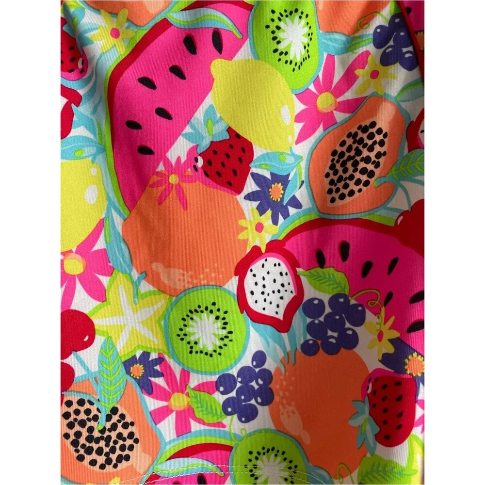 Penelope Mack rashguard long sleeve swimsuit top bright multicolor fruit print 5
